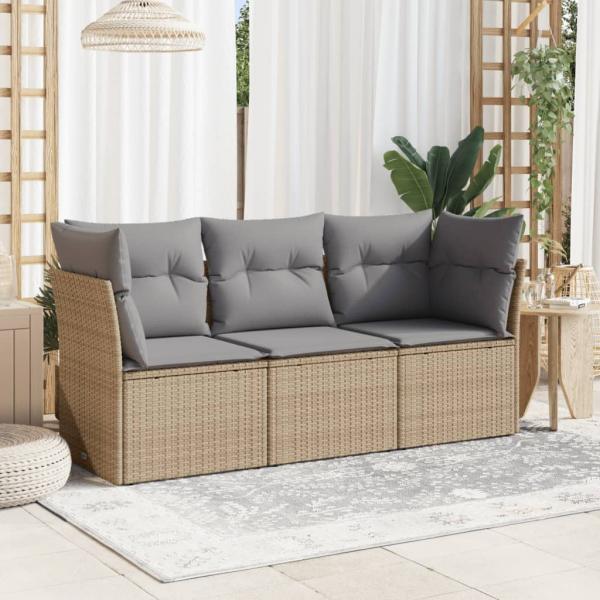 ARDEBO.de - 3-tlg. Garten-Sofagarnitur mit Kissen Beige Poly Rattan