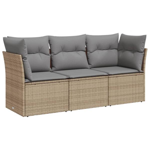 3-tlg. Garten-Sofagarnitur mit Kissen Beige Poly Rattan