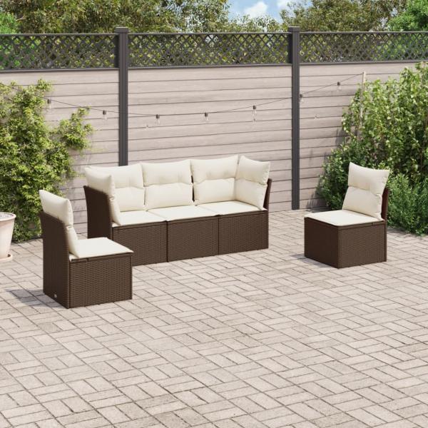 ARDEBO.de - 5-tlg. Garten-Sofagarnitur mit Kissen Braun Poly Rattan