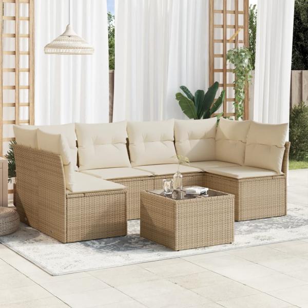 ARDEBO.de - 7-tlg. Garten-Sofagarnitur mit Kissen Beige Poly Rattan