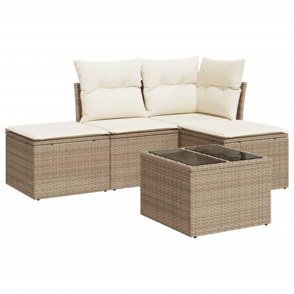 5-tlg. Garten-Sofagarnitur mit Kissen Beige Poly Rattan