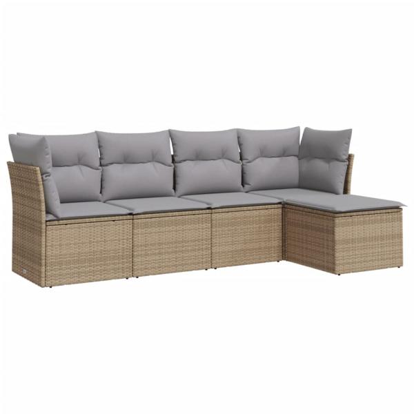 5-tlg. Garten-Sofagarnitur mit Kissen Beige Poly Rattan