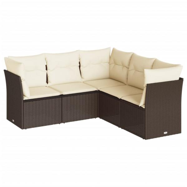 5-tlg. Garten-Sofagarnitur mit Kissen Braun Poly Rattan