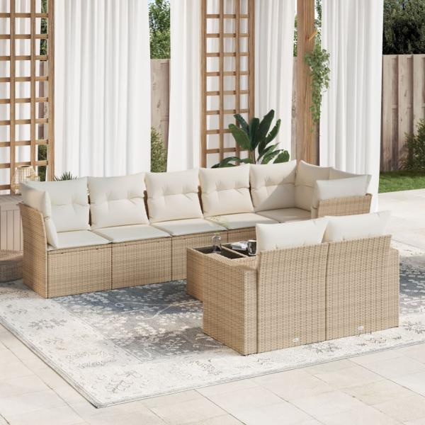 ARDEBO.de - 9-tlg. Garten-Sofagarnitur mit Kissen Beige Poly Rattan