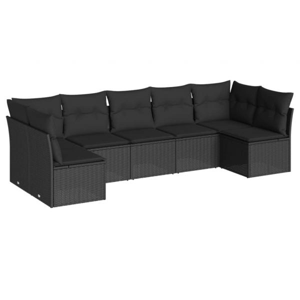 7-tlg. Garten-Sofagarnitur mit Kissen Schwarz Poly Rattan