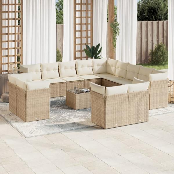 ARDEBO.de - 14-tlg. Garten-Sofagarnitur mit Kissen Beige Poly Rattan