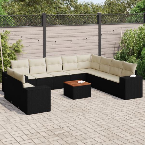 ARDEBO.de - 11-tlg. Garten-Sofagarnitur mit Kissen Schwarz Poly Rattan