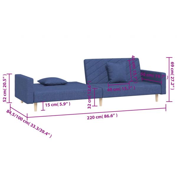 Schlafsofa 2-Sitzer mit 2 Kissen Blau Stoff