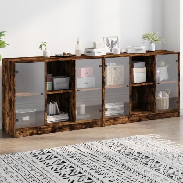 ARDEBO.de - Bücherschrank mit Türen Räuchereiche 204x37x75 cm Holzwerkstoff