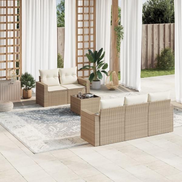 ARDEBO.de - 6-tlg. Garten-Sofagarnitur mit Kissen Beige Poly Rattan