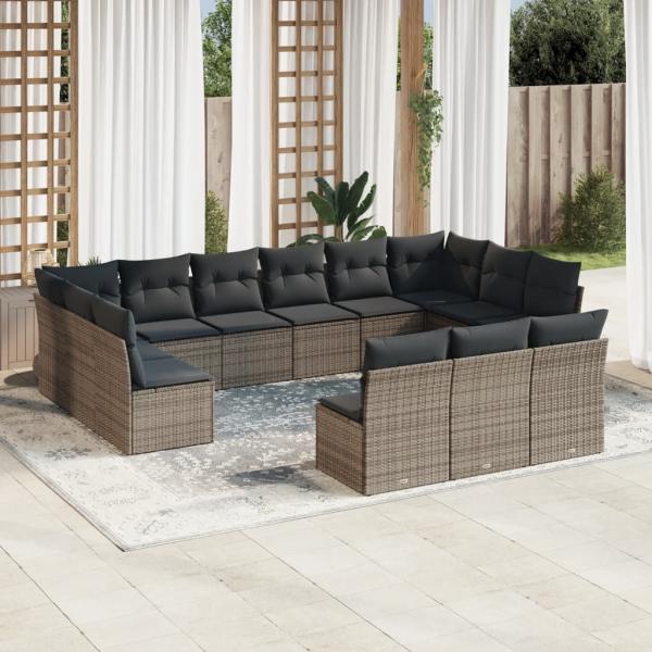 ARDEBO.de - 13-tlg. Garten-Sofagarnitur mit Kissen Grau Poly Rattan