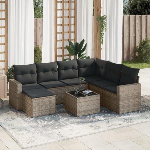 ARDEBO.de - 8-tlg. Garten-Sofagarnitur mit Kissen Grau Poly Rattan