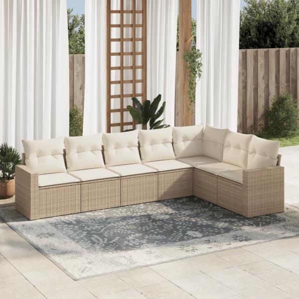 ARDEBO.de - 7-tlg. Garten-Sofagarnitur mit Kissen Beige Poly Rattan