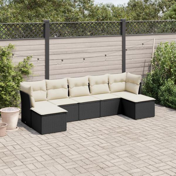 ARDEBO.de - 7-tlg. Garten-Sofagarnitur mit Kissen Schwarz Poly Rattan