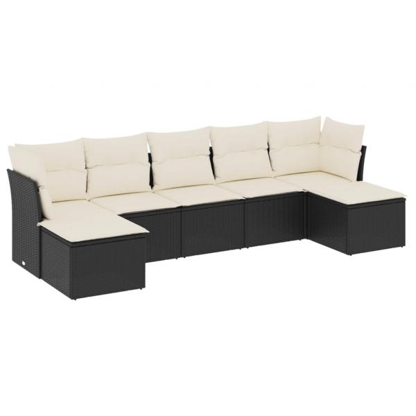 7-tlg. Garten-Sofagarnitur mit Kissen Schwarz Poly Rattan