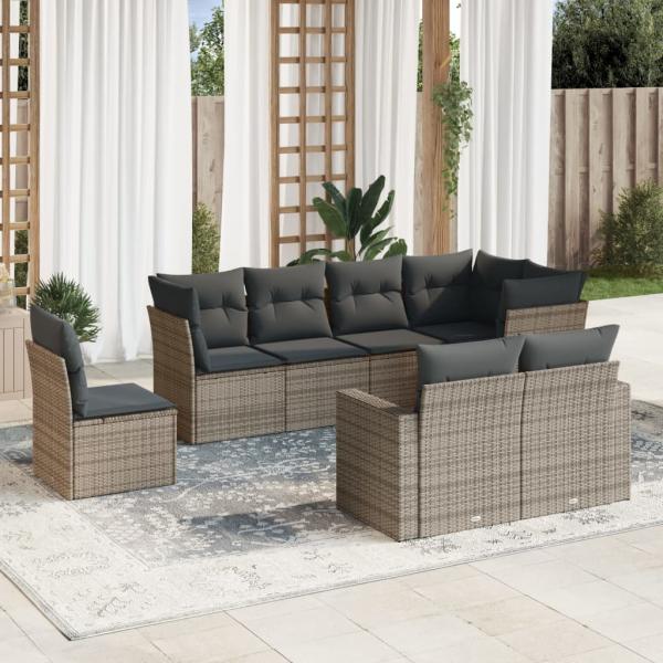 ARDEBO.de - 8-tlg. Garten-Sofagarnitur mit Kissen Grau Poly Rattan