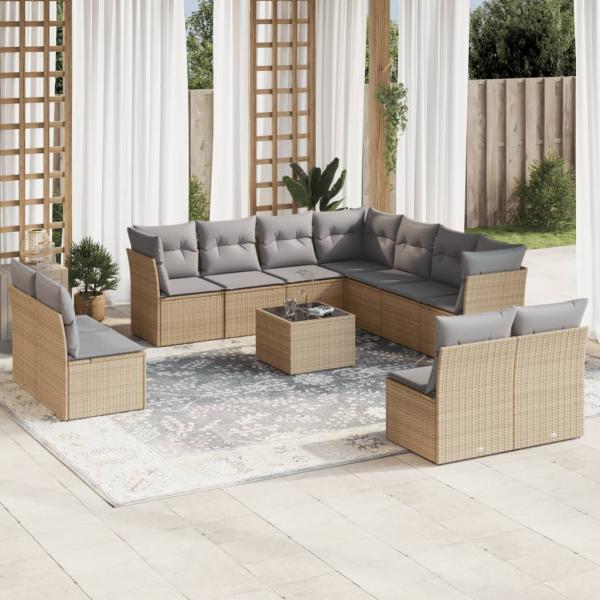 ARDEBO.de - 12-tlg. Garten-Sofagarnitur mit Kissen Beige Poly Rattan