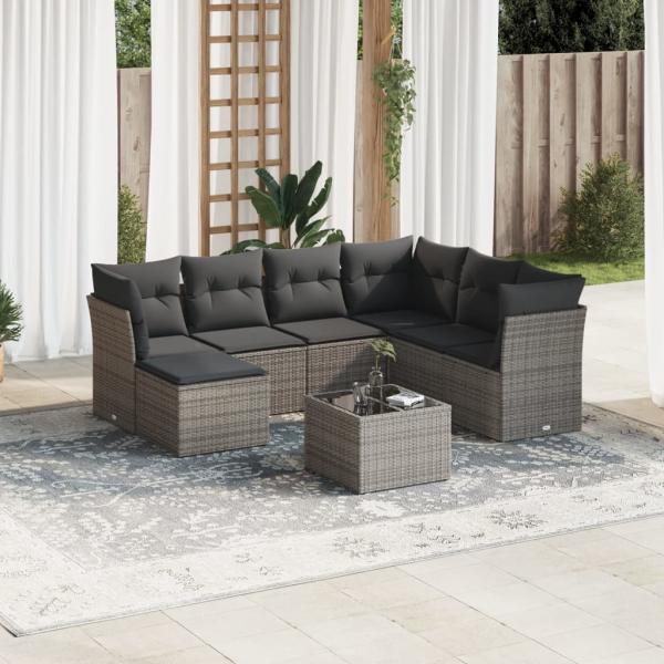 ARDEBO.de - 8-tlg. Garten-Sofagarnitur mit Kissen Grau Poly Rattan