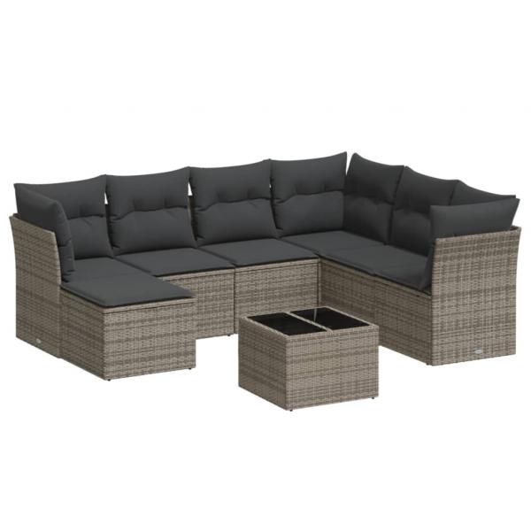 8-tlg. Garten-Sofagarnitur mit Kissen Grau Poly Rattan