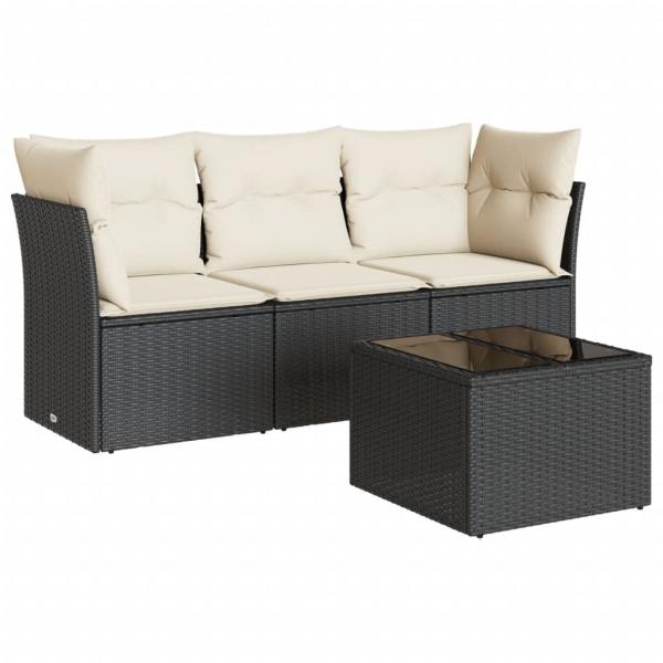 4-tlg. Garten-Sofagarnitur mit Kissen Schwarz Poly Rattan