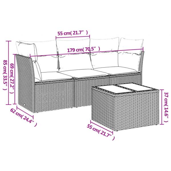 4-tlg. Garten-Sofagarnitur mit Kissen Schwarz Poly Rattan