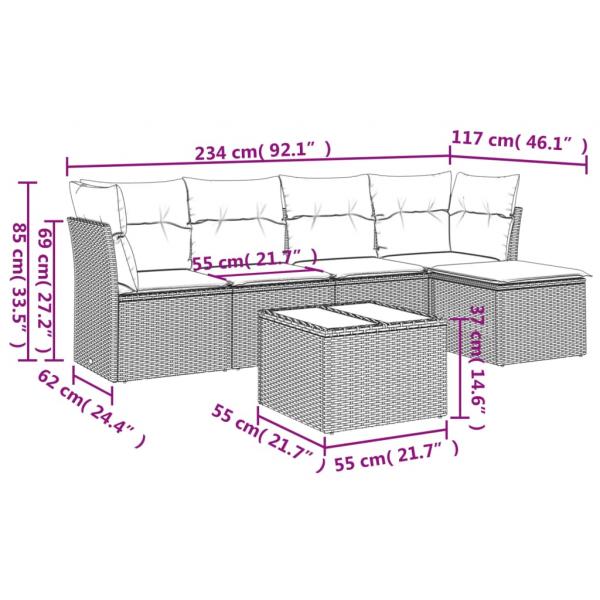 6-tlg. Garten-Sofagarnitur mit Kissen Schwarz Poly Rattan