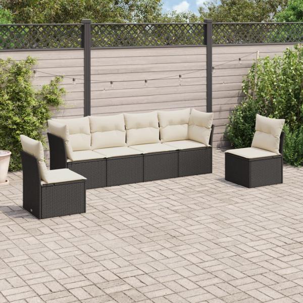 ARDEBO.de - 6-tlg. Garten-Sofagarnitur mit Kissen Schwarz Poly Rattan