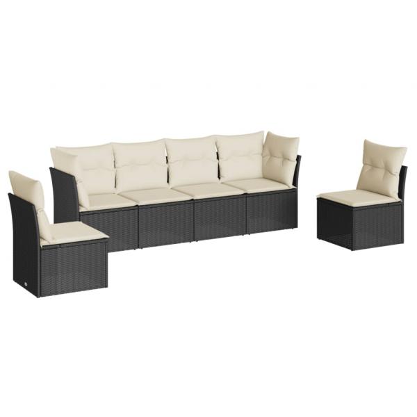 6-tlg. Garten-Sofagarnitur mit Kissen Schwarz Poly Rattan