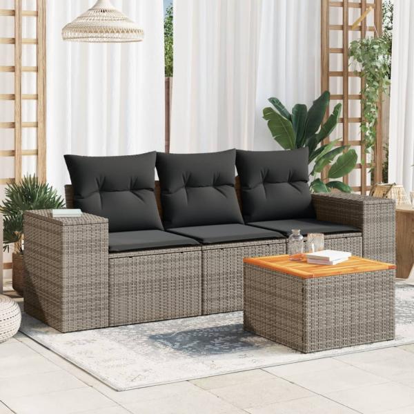 ARDEBO.de - 4-tlg. Garten-Sofagarnitur mit Kissen Grau Poly Rattan