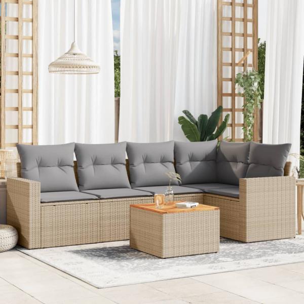 ARDEBO.de - 6-tlg. Garten-Sofagarnitur mit Kissen Beige Poly Rattan