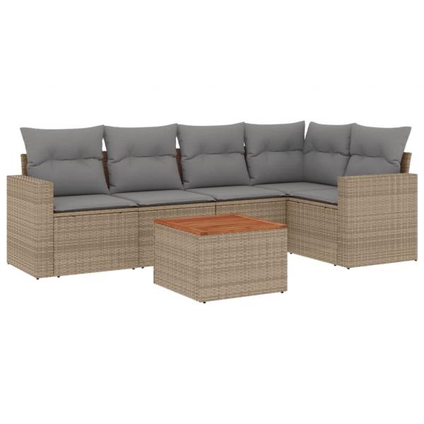 6-tlg. Garten-Sofagarnitur mit Kissen Beige Poly Rattan