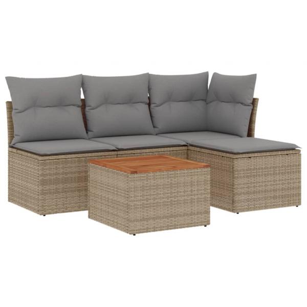 5-tlg. Garten-Sofagarnitur mit Kissen Beige Poly Rattan