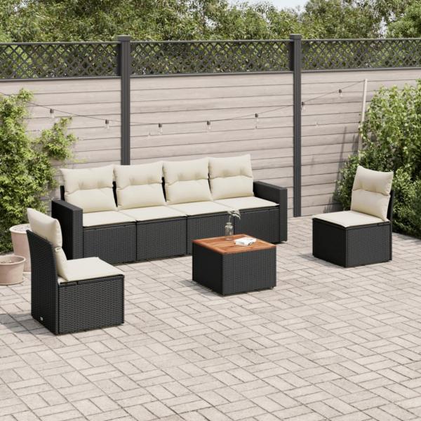 ARDEBO.de - 7-tlg. Garten-Sofagarnitur mit Kissen Schwarz Poly Rattan