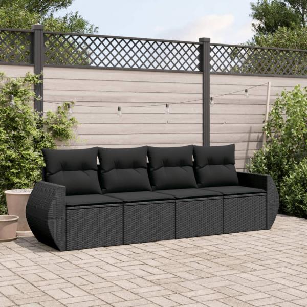 ARDEBO.de - 4-tlg. Garten-Sofagarnitur mit Kissen Schwarz Poly Rattan