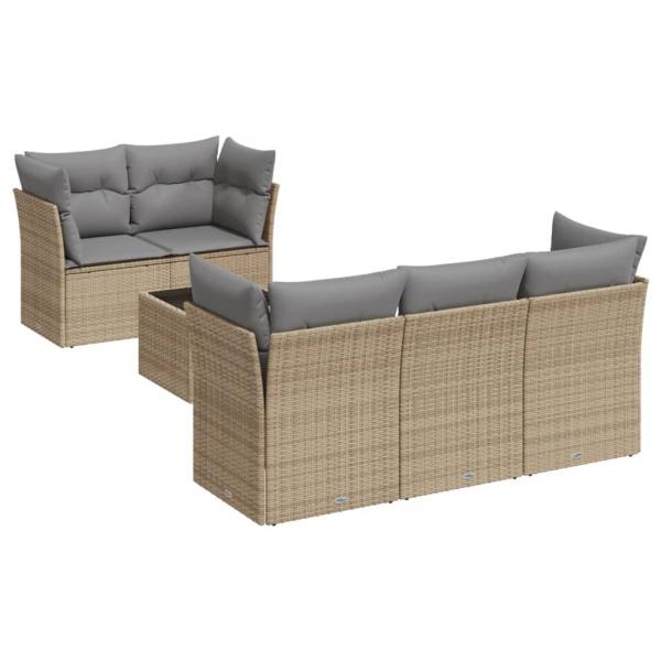 6-tlg. Garten-Sofagarnitur mit Kissen Beige Poly Rattan