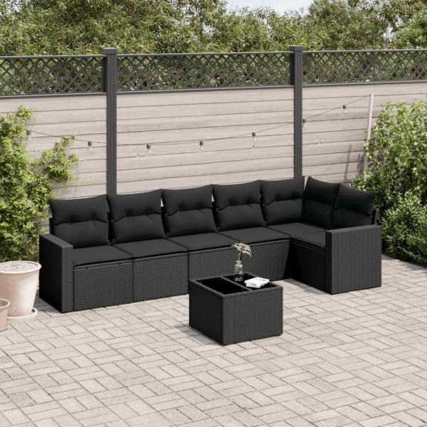 ARDEBO.de - 7-tlg. Garten-Sofagarnitur mit Kissen Schwarz Poly Rattan