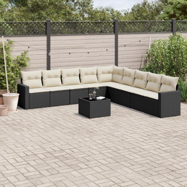 ARDEBO.de - 10-tlg. Garten-Sofagarnitur mit Kissen Schwarz Poly Rattan