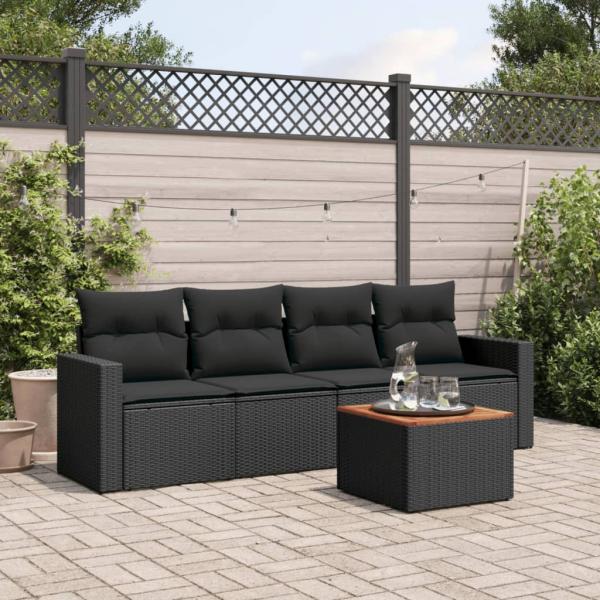 ARDEBO.de - 5-tlg. Garten-Sofagarnitur mit Kissen Schwarz Poly Rattan