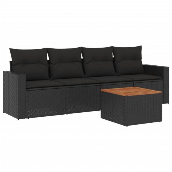 5-tlg. Garten-Sofagarnitur mit Kissen Schwarz Poly Rattan