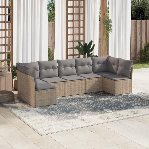 ARDEBO.de - 7-tlg. Garten-Sofagarnitur mit Kissen Beige Poly Rattan