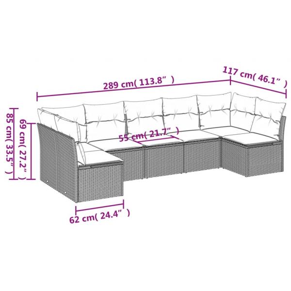 7-tlg. Garten-Sofagarnitur mit Kissen Beige Poly Rattan