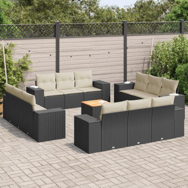 ARDEBO.de - 13-tlg. Garten-Sofagarnitur mit Kissen Schwarz Poly Rattan