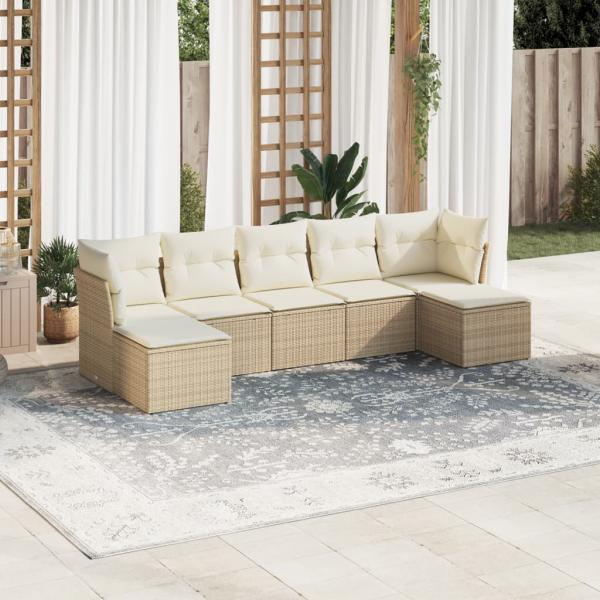 ARDEBO.de - 7-tlg. Garten-Sofagarnitur mit Kissen Beige Poly Rattan