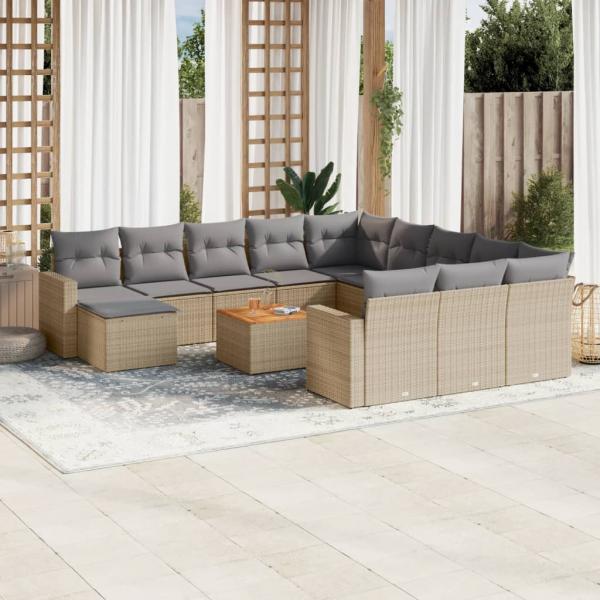 ARDEBO.de - 13-tlg. Garten-Sofagarnitur mit Kissen Beige Poly Rattan