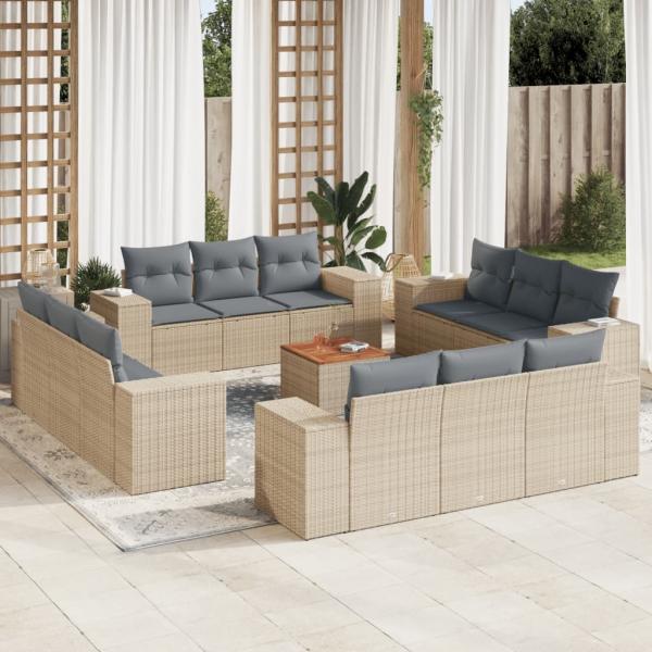 ARDEBO.de - 13-tlg. Garten-Sofagarnitur mit Kissen Beige Poly Rattan