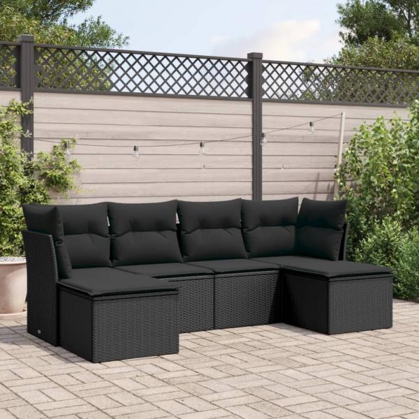 ARDEBO.de - 6-tlg. Garten-Sofagarnitur mit Kissen Schwarz Poly Rattan