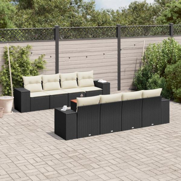 ARDEBO.de - 9-tlg. Garten-Sofagarnitur mit Kissen Schwarz Poly Rattan