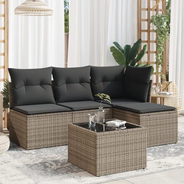 ARDEBO.de - 5-tlg. Garten-Sofagarnitur mit Kissen Grau Poly Rattan