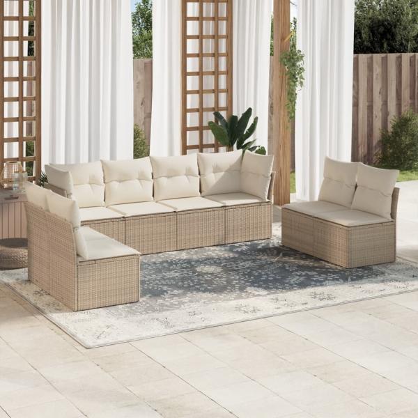 ARDEBO.de - 8-tlg. Garten-Sofagarnitur mit Kissen Beige Poly Rattan