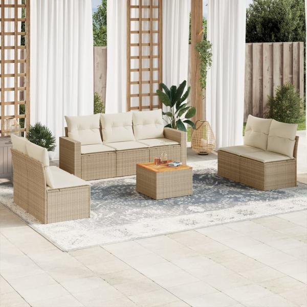 ARDEBO.de - 8-tlg. Garten-Sofagarnitur mit Kissen Beige Poly Rattan